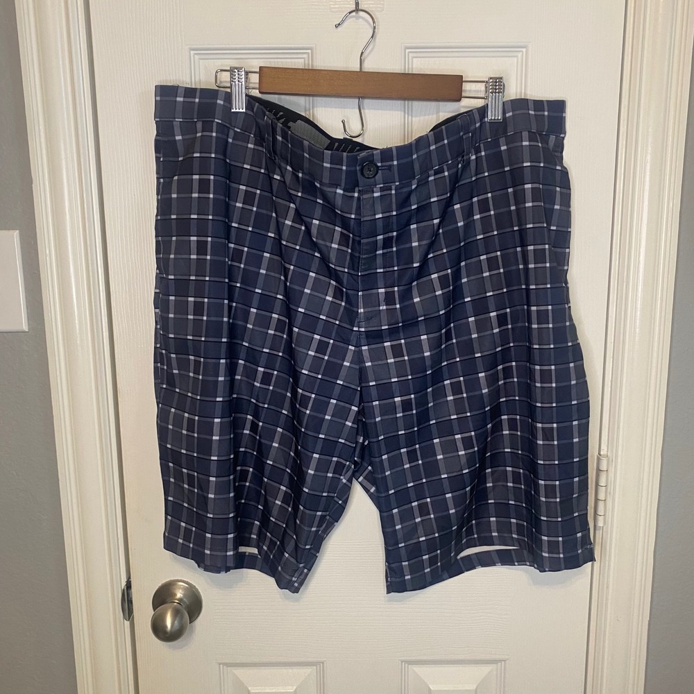 Nike Dri-FIT Mens Size 42 Plaid Golf Shorts Navy Blue Grey‎ Standard Fit